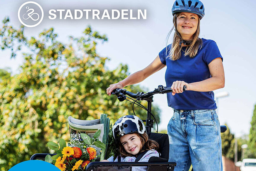 Stadtradeln Frau mit Lastenrad und Kind